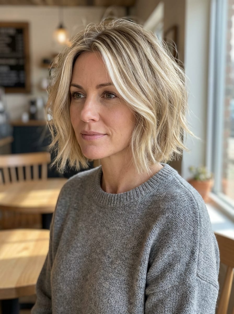 Kurzer Bob mit Face-Framing Highlights - Kurzer blonder Bob